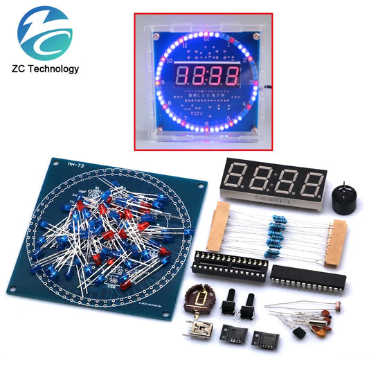 Rotating LED Display Alarm Electronic Clock DIY Kit Case Shell Light Control Temperature DS1302 C8051 MCU Module STC15W408AS