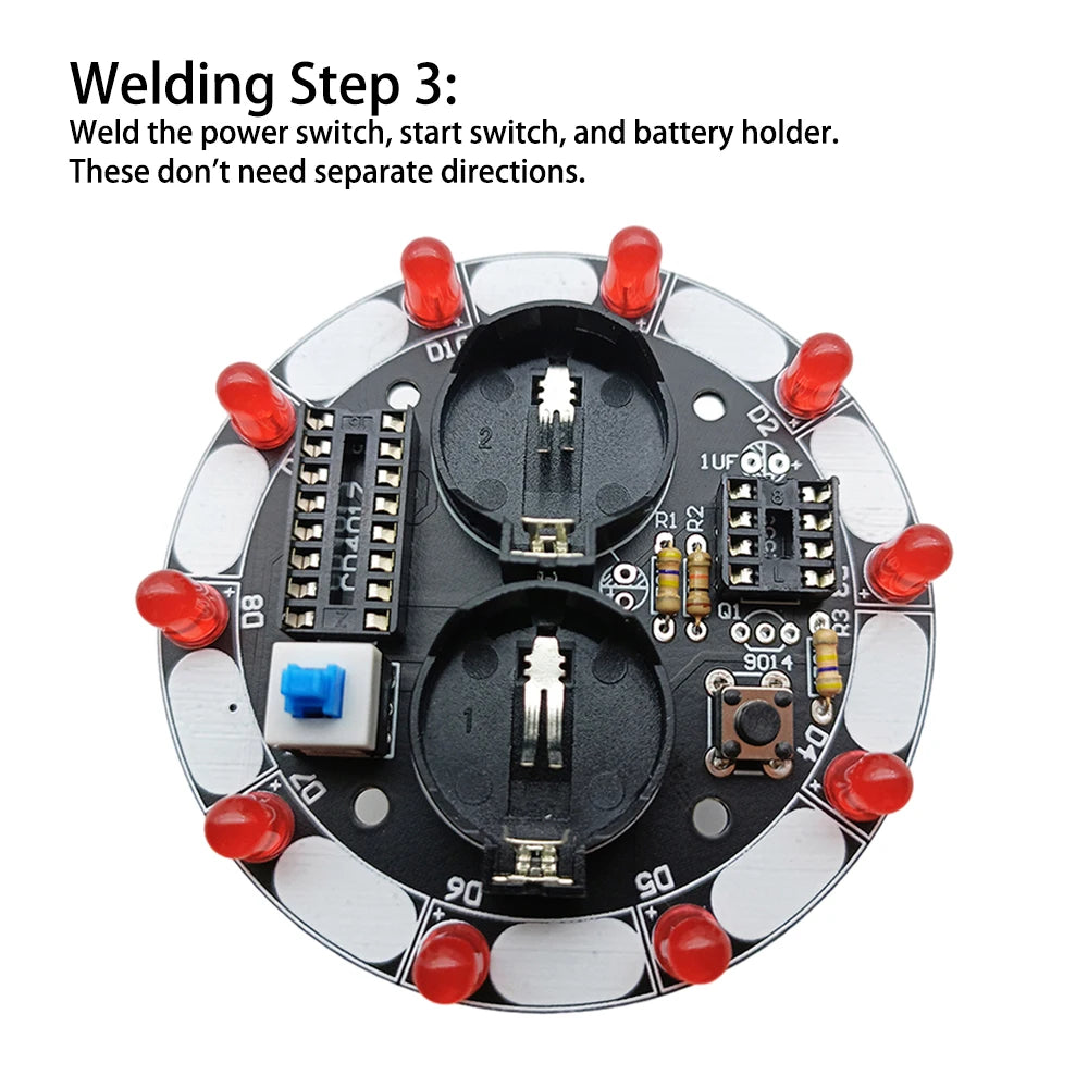 Round Electronic Lucky Rotary Suite CD4017 NE555 Self DIY LED Light Kit Production Parts and Components 6V