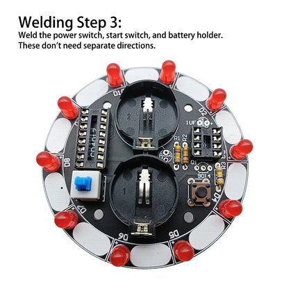 Round Electronic Lucky Rotary Suite CD4017 NE555 Self DIY LED Light Kit Production Parts and Components 6V