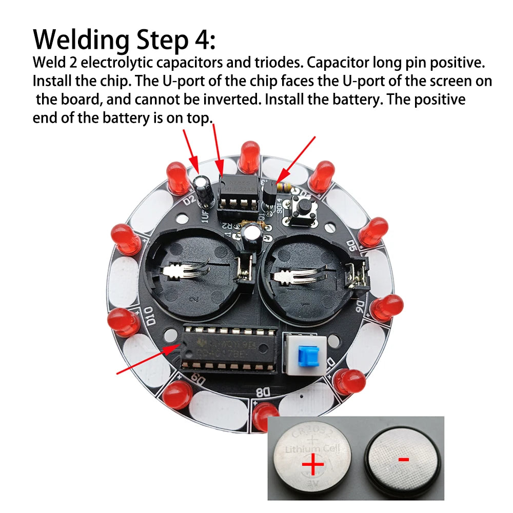 Round Electronic Lucky Rotary Suite CD4017 NE555 Self DIY LED Light Kit Production Parts and Components 6V