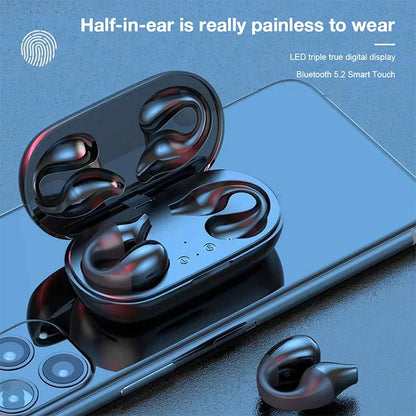 PCS03 Hifi Wireless Earbuds Bone Conduction BLE5.2 Clip-on Headset Fingerpr