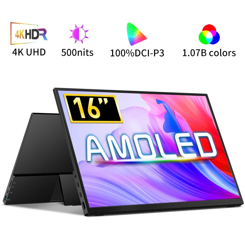 Gtooza_16 Inch 4K OLED Portable Monitor 16:10 3840*2400p 500Nits USB-C HDMI-Compatible External Gaming Monitor  PS5 Switch Laptop gtooza.com