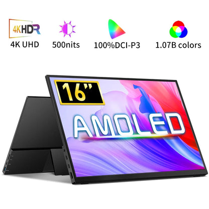 Gtooza_16 Inch 4K OLED Portable Monitor 16:10 3840*2400p 500Nits USB-C HDMI-Compatible External Gaming Monitor  PS5 Switch Laptop gtooza.com