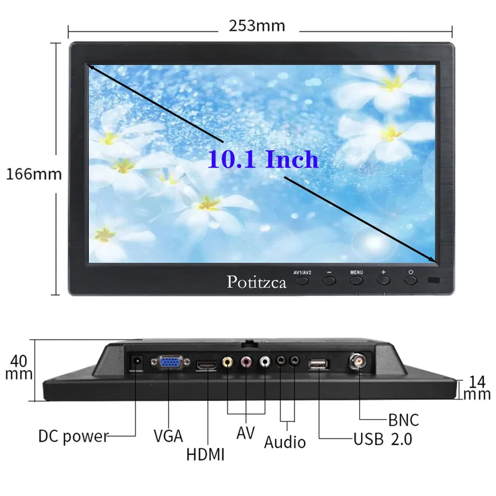 Gtooza_Portable Monitor 10.1/11.6/13.3 Inch Mini Monitor1366X768 Computer with HDMI/VGA/AV/BNC/USB Intput  Pc Laptop PS4 Xbox Ras Pi gtooza.com