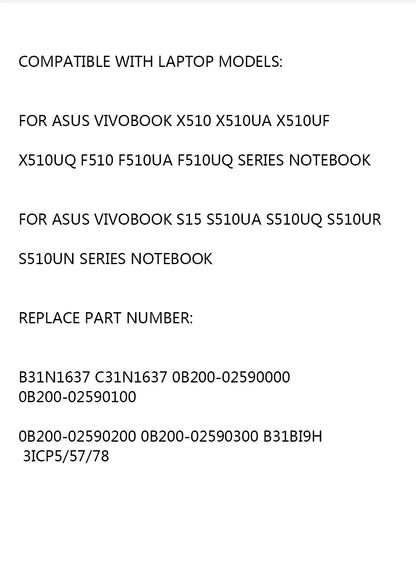 PC B31N1637 C31N1637 Battery For ASUS X510 X510UA X510UF X510UQ VivoBook S15 S510UA S510UQ S510UN S510UR F510UA F510UQ