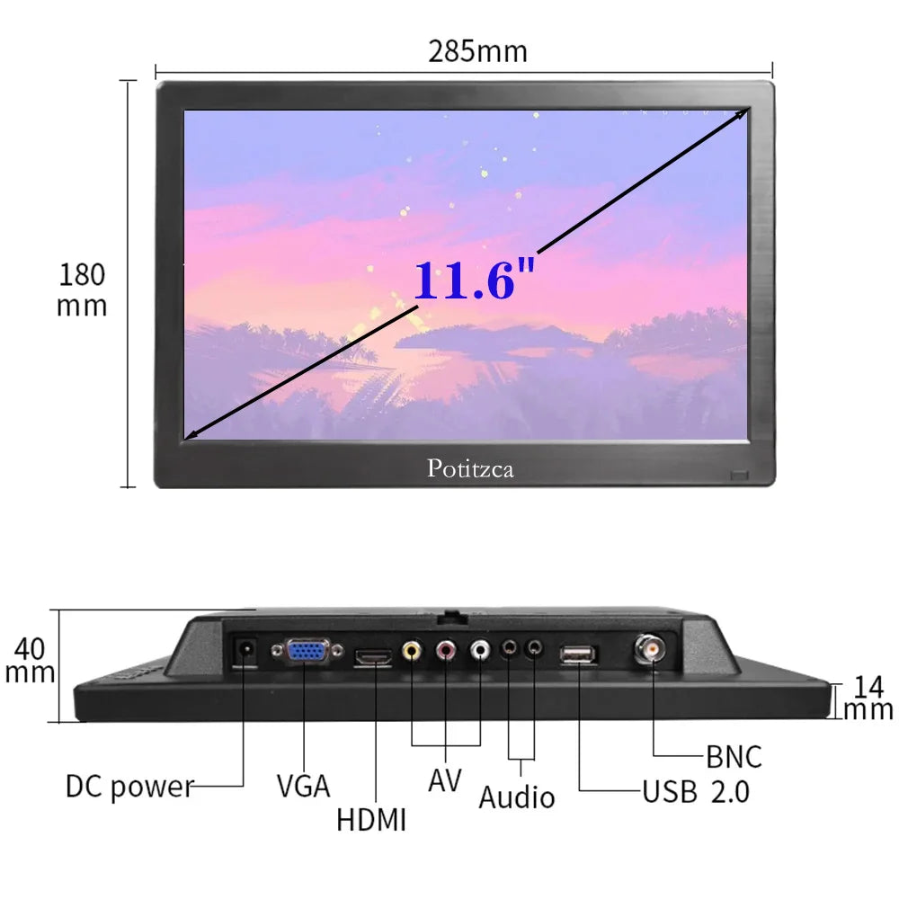 Gtooza_Portable Monitor 10.1/11.6/13.3 Inch Mini Monitor1366X768 Computer with HDMI/VGA/AV/BNC/USB Intput  Pc Laptop PS4 Xbox Ras Pi gtooza.com