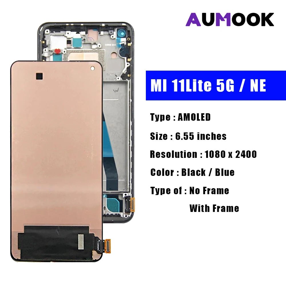 Gtooza_11Lite AMOLED  Xiaomi 11 Lite 5G LCD Display Touch Screen Replacement Parts  Mi 11Lite M2101K9AG M2101K9AI LCD Display gtooza.com