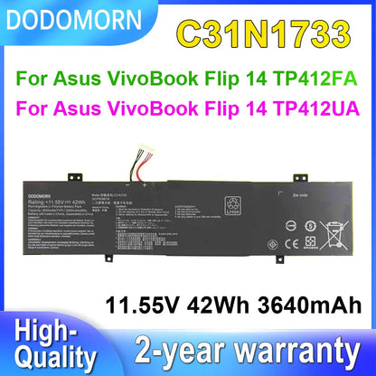 PC DODOMORN 11.55V 42Wh C31N1733 Laptop Battery For Asus VivoBook Flip 14 TP412UA TP412FA Series 0B200-02970000 0B200-02970100