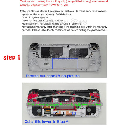 PC C41N2208 Battery For ASUS ROG ALLY Gaming Handheld series of RC71L/PC71L Expand high capacity of 74Wh mod upgrade Free all Tools