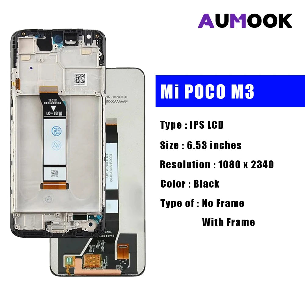 Gtooza_M3 IPS LCD Display  Xiaomi Poco M3 Redmi 9T LCD Touch Screen Digitizer Assembly With Frame Replacement Repair Parts gtooza.com