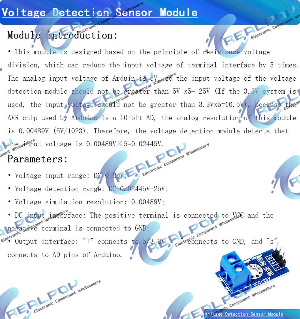 Smart Electronics DC 0-25V Standard Voltage Sensor Module Test Electronic Bricks Smart Robot for arduino Diy Kit