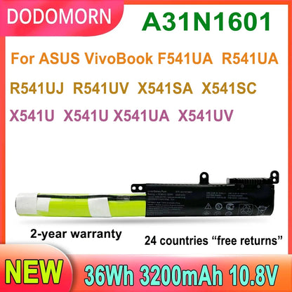 PC DODOMORN A31N1601 Laptop Battery For ASUS VivoBook F541UA R541UA R541UJ R541UV X541SA X541SC X541U X541UA X541UV 2-year warranty