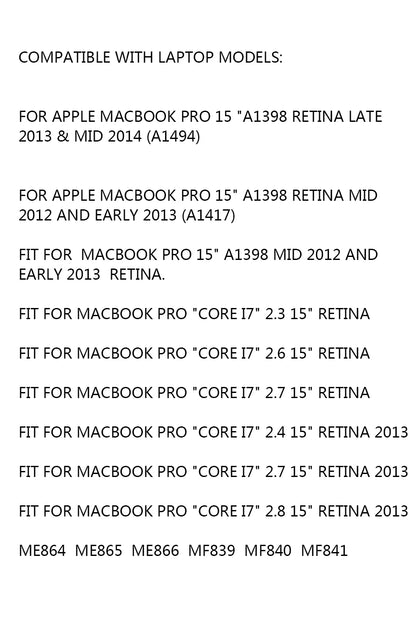 PC A1417 Laptop Battery  Apple Macbook Pro 15 inch A1398 (Mid 2012 Early 2013) Retina MC975LL/A MC976LL/A MD831LL/A