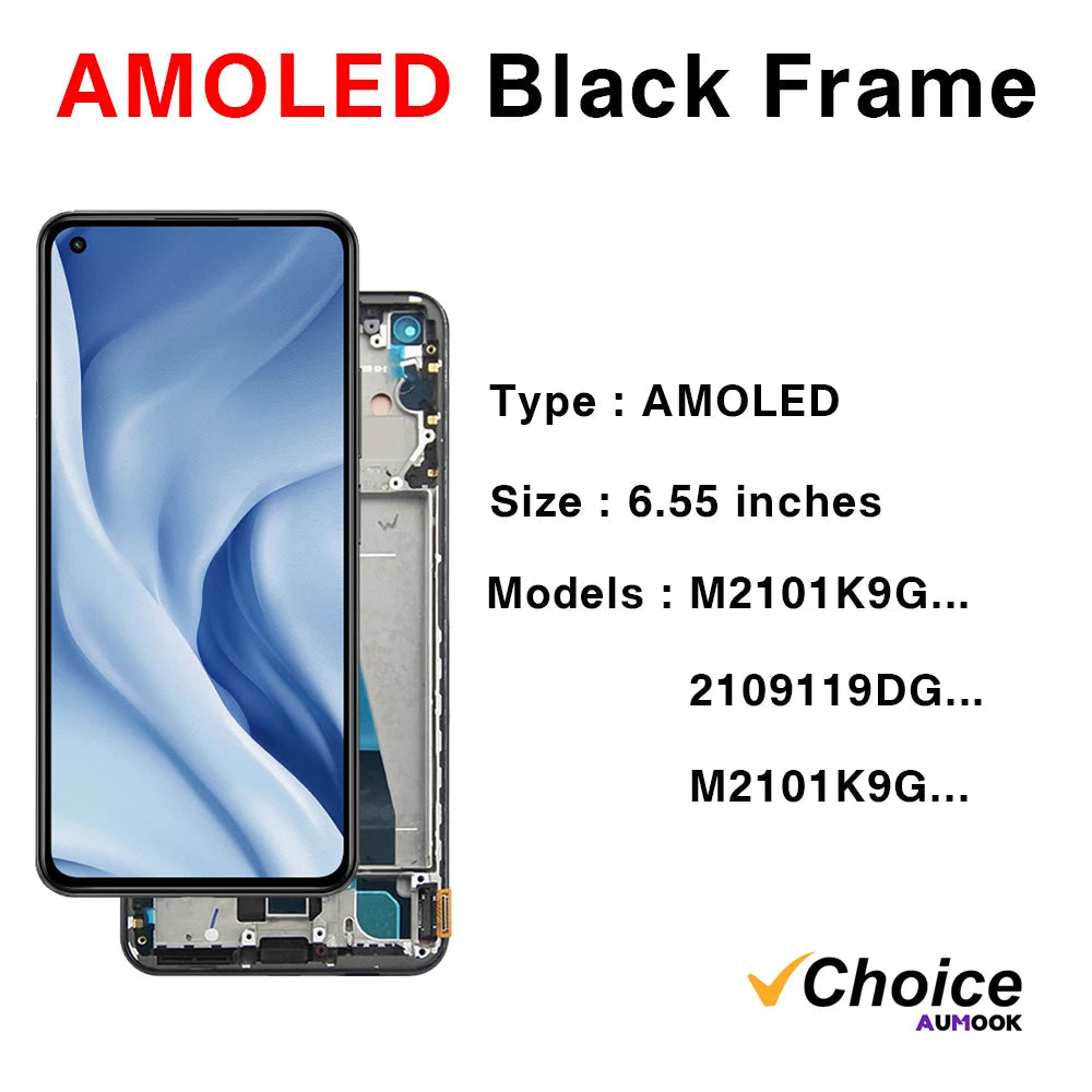 Gtooza_11Lite AMOLED  Xiaomi 11 Lite 5G LCD Display Touch Screen Replacement Parts  Mi 11Lite M2101K9AG M2101K9AI LCD Display gtooza.com