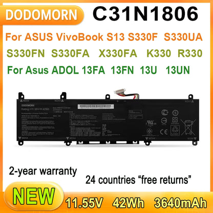 PC New C31N1806 Laptop Battery For ASUS VivoBook S13 S330F S330UA S330FN S330FA  ADOL 13FA 13FN 13U 13UN X330UN K330 R330 Series