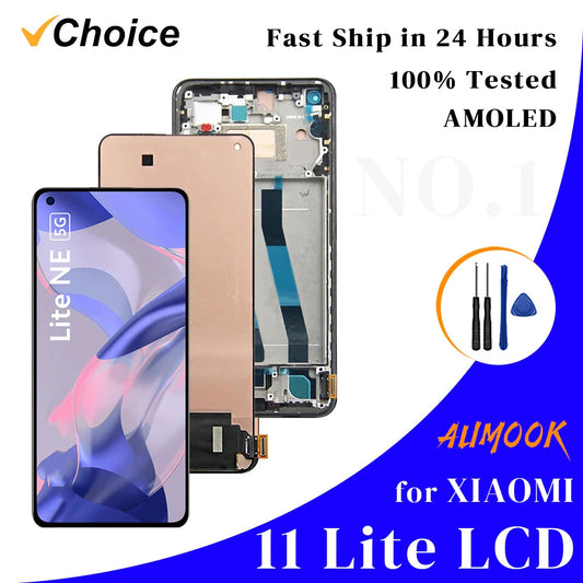 Gtooza_11Lite AMOLED  Xiaomi 11 Lite 5G LCD Display Touch Screen Replacement Parts  Mi 11Lite M2101K9AG M2101K9AI LCD Display gtooza.com