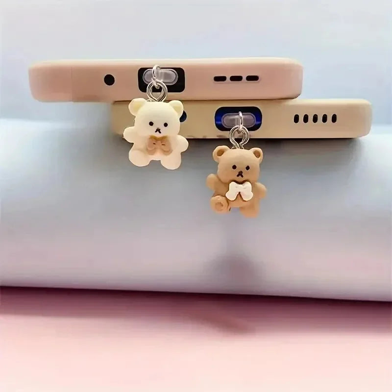 PC Cute Bear Dust Plug Type C Interface Phone Charging Port Protective Dust Proof Cover  IPhone Xiaomi Accessories Small Pendant