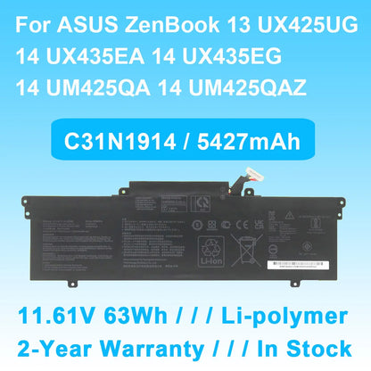 PC C31N1914 For ASUS ZenBook 13 UX425UG,14 UX435EA UX435EG UM425QA UM425QAZ Laptop Battery Notebook Batteries 11.61V 63Wh 5427mAh