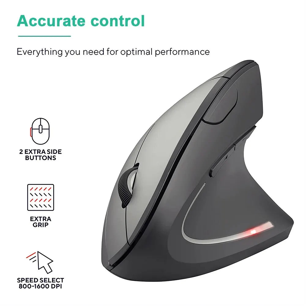 PC Vertical Mouse Ergonomic 2.4GHz Wireless Optical Mice 3 Adjustable DPI 800/1200/1600 6 Buttons  Laptop PC Computer Desktop