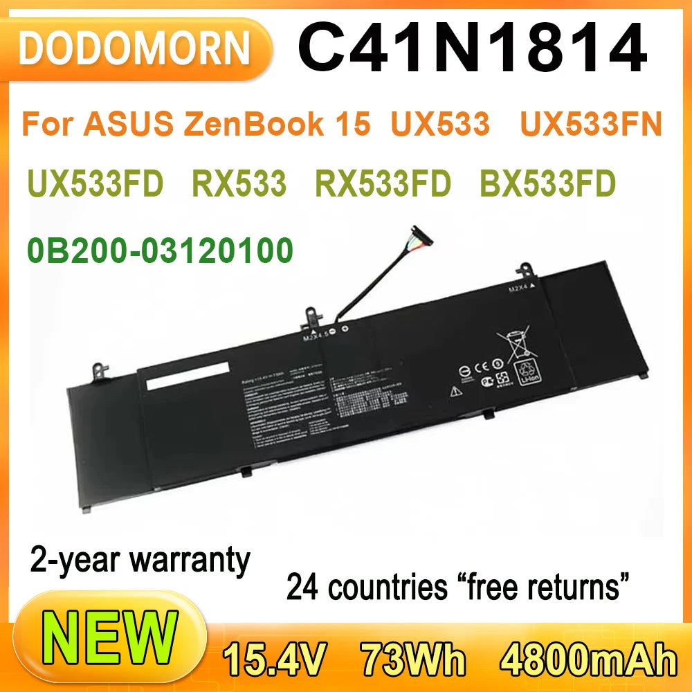 PC New C41N1814 Laptop Battery For ASUS ZenBook 15 UX533 UX533FN UX533FD RX533 RX533FD BX533FD 0B200-03120100 4800mAh 73WH 15.4V