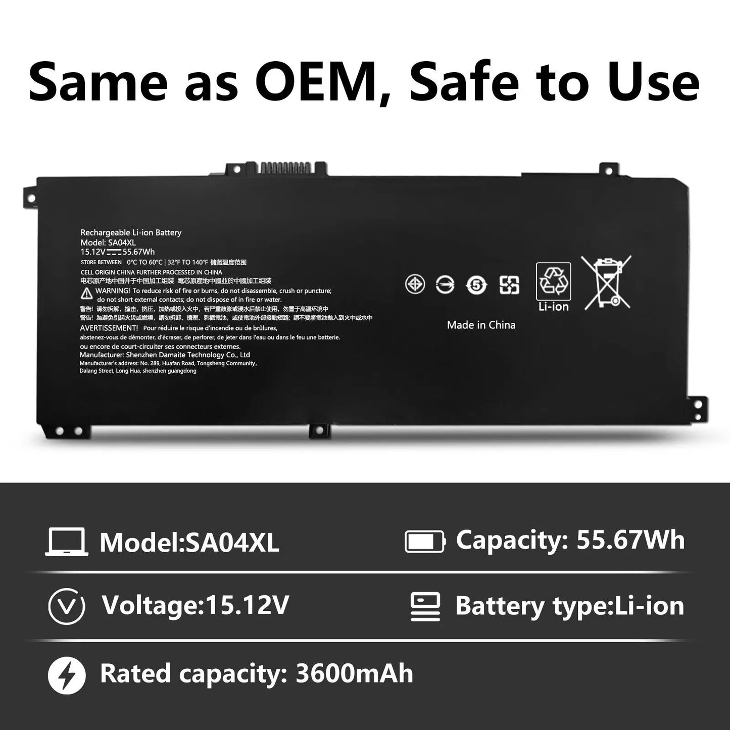 PC SA04XL Laptop Battery For HP Envy X360 15-DR 15-DR0010TX Series HSTNN-OB1F HSTNN-OB1G HSTNN-UB7U L43248-541 L43248-AC1