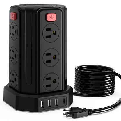 PCSMALLRT Surge Protector Power Strip Tower with 12 Outlets 4 USB Ports, 10