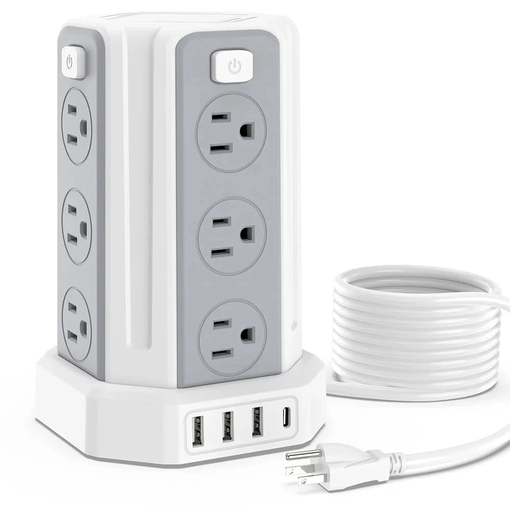 Tour multiprise avec parasurtenseur PCSMALLRT avec 12 prises, 4 ports USB, 10