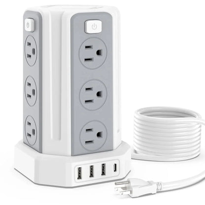 PCSMALLRT Surge Protector Power Strip Tower with 12 Outlets 4 USB Ports, 10