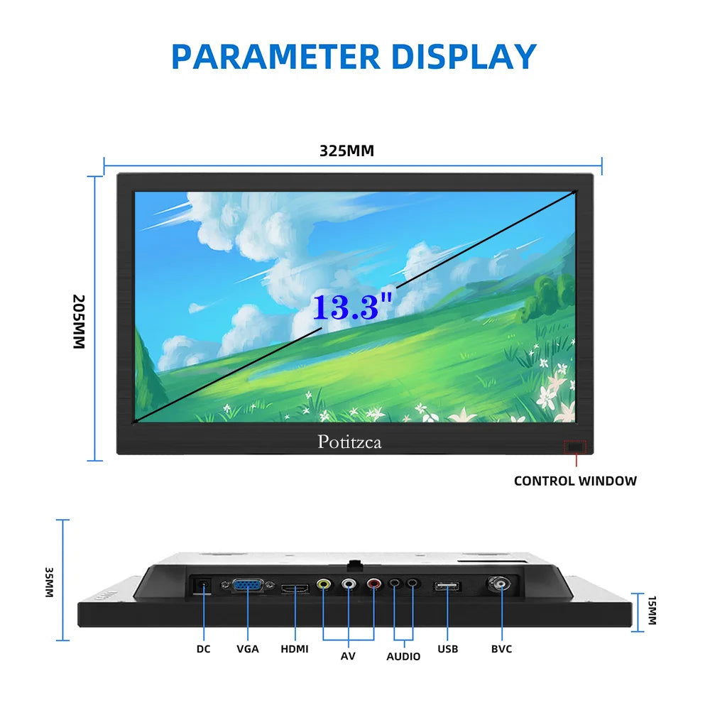 Gtooza_Portable Monitor 10.1/11.6/13.3 Inch Mini Monitor1366X768 Computer with HDMI/VGA/AV/BNC/USB Intput  Pc Laptop PS4 Xbox Ras Pi gtooza.com