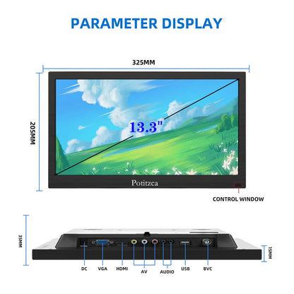 Gtooza_Portable Monitor 10.1/11.6/13.3 Inch Mini Monitor1366X768 Computer with HDMI/VGA/AV/BNC/USB Intput  Pc Laptop PS4 Xbox Ras Pi gtooza.com