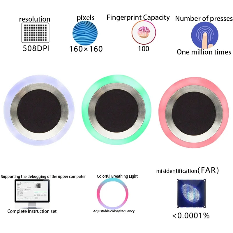 SFM-V1.7 All-in-one Semiconductor Round Capacitive Capture Recognition Fingerprint Sensor Module UART Communication