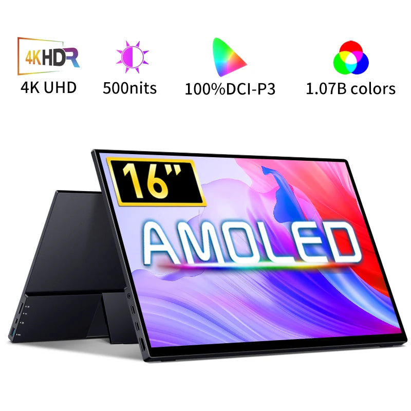 Gtooza_16 Inch 4K OLED Portable Monitor 16:10 3840*2400p 500Nits USB-C HDMI-Compatible External Gaming Monitor  PS5 Switch Laptop gtooza.com