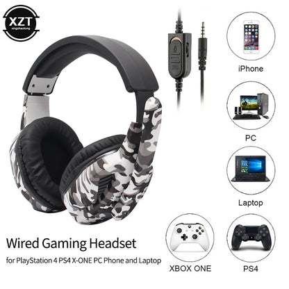 PCCamouflage Gaming Headset 3.5mm AUX Jack Wired Headphones Gamer Cool Game