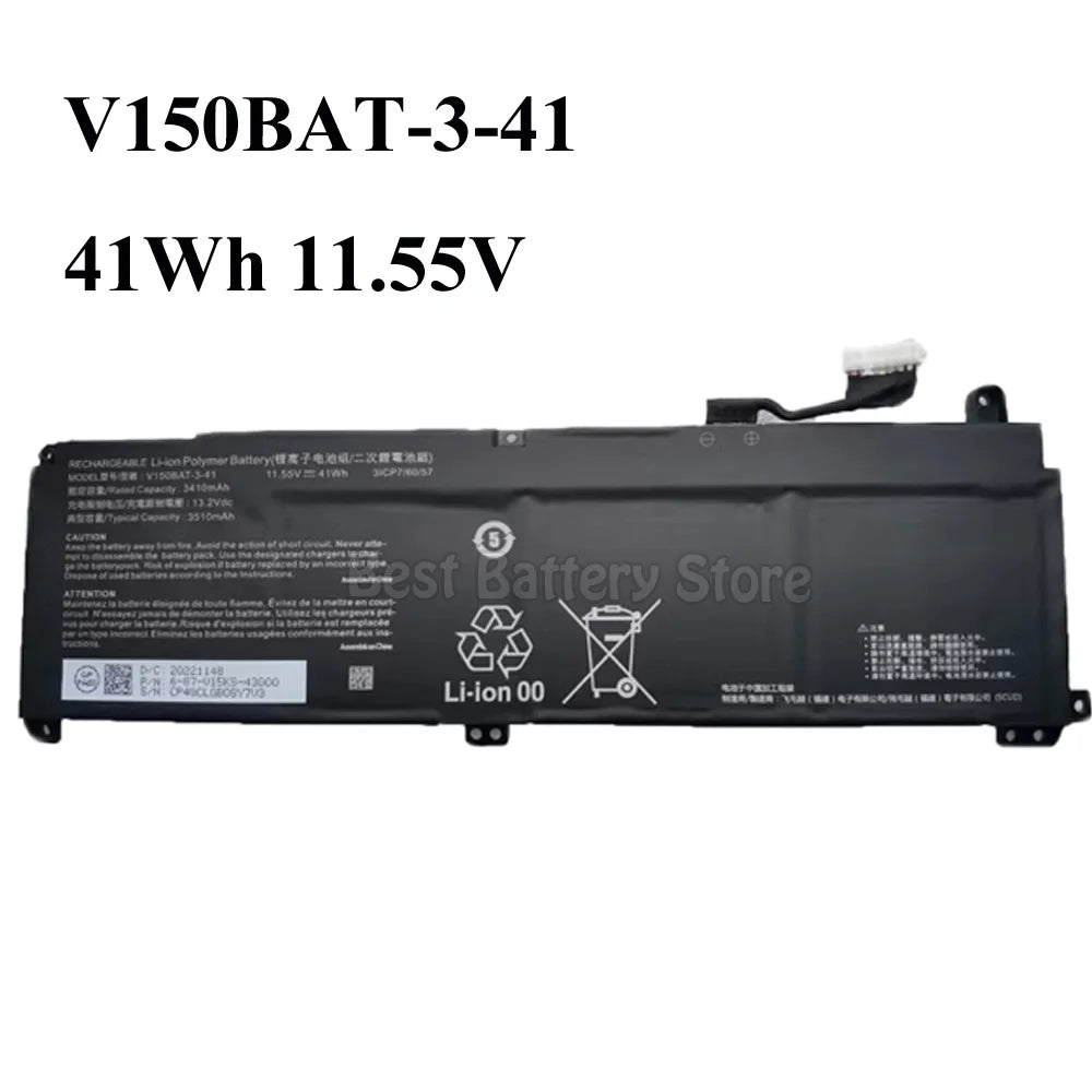 PC Laptop Battery For CLEVO V150BAT-3-41 11.55V 3465mAh 41Wh V150BAT-4-53 15.4V 3510mAh 53.35Wh V150PNH V150PNJ V150PNK V155PNKQ V1