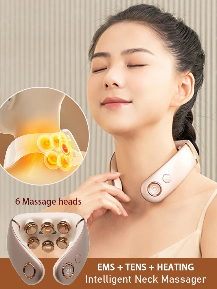 PC 6Massage Heads EMS Intelligent Neck Massager Red Light Heat Deep Tissue