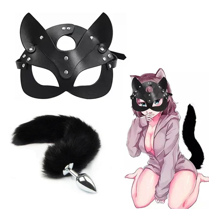 GtoozaSex Toys  Woman Cosplay Fox Tail Anal Metal Anus Butt Plug Half Cat Mask Party Sexy Adult Game BDSM Suit gtooza.com