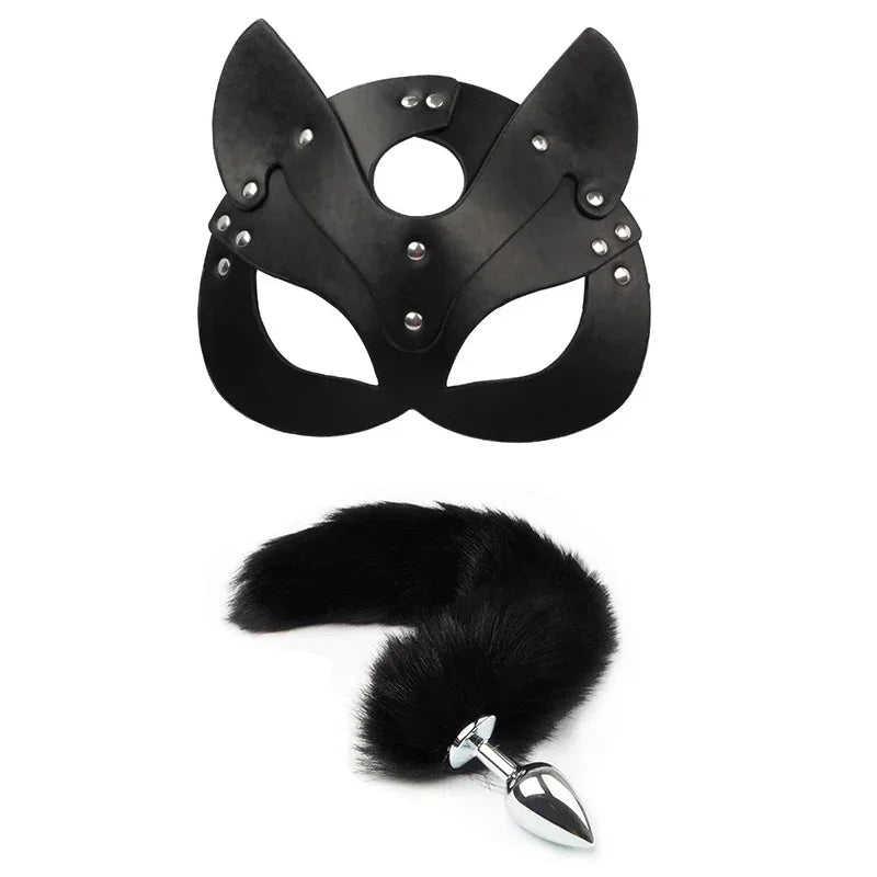 Sex Toys  Woman Cosplay Fox Tail Anal Metal   Half Cat Mask Party Sexy Adult Game BDSM Suit gtooza.com