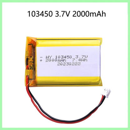 PC 103450 3.7V 2000mAh Polymer Lithium Rechargeable Battery jst PH 2.0mm 2pin plug  Camera GPS navigator MP5 Bluetooth Headset