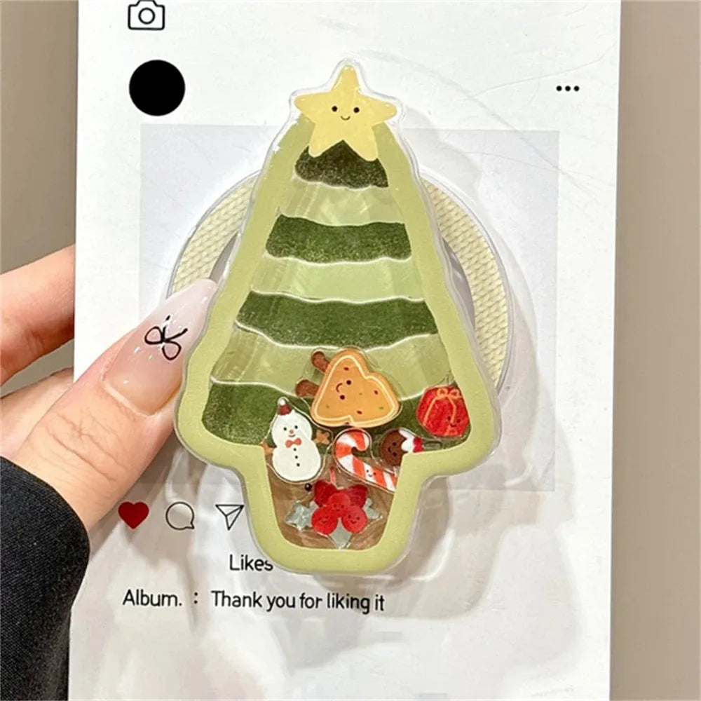 PC Korean Cute Christmas Tree Shake For Magsafe Griptok Holder Finger Ring Stand Support For iPhone 16 Pro Phone Case Girl Bracket