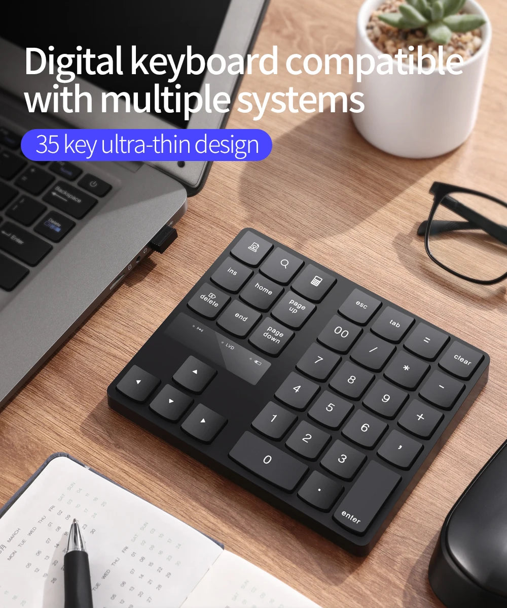 PC2.4g Wireless Digital Keyboard Charging 35 Keys Buttons Multimedia Medium