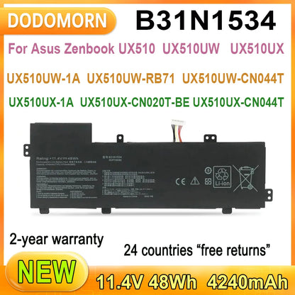 PC New B31N1534 Laptop Battery For Asus Zenbook UX510 UX510UW-1A/RB71/CN044T UX510UX-CN020T-BE/CN044T/1A Series 48Wh 4240mAh 11.4V