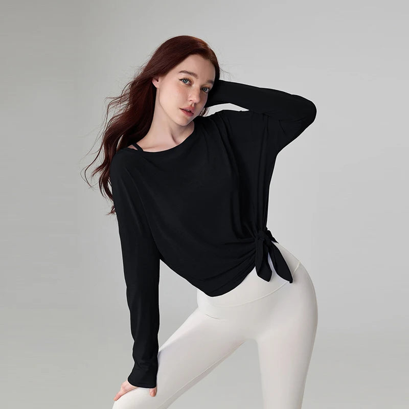 Side Slit Dance Tops  Woman Teen Loose Dance Training T-shirt Long Sleeve Modern Dance Shirts Adults Yoga Sport Tops