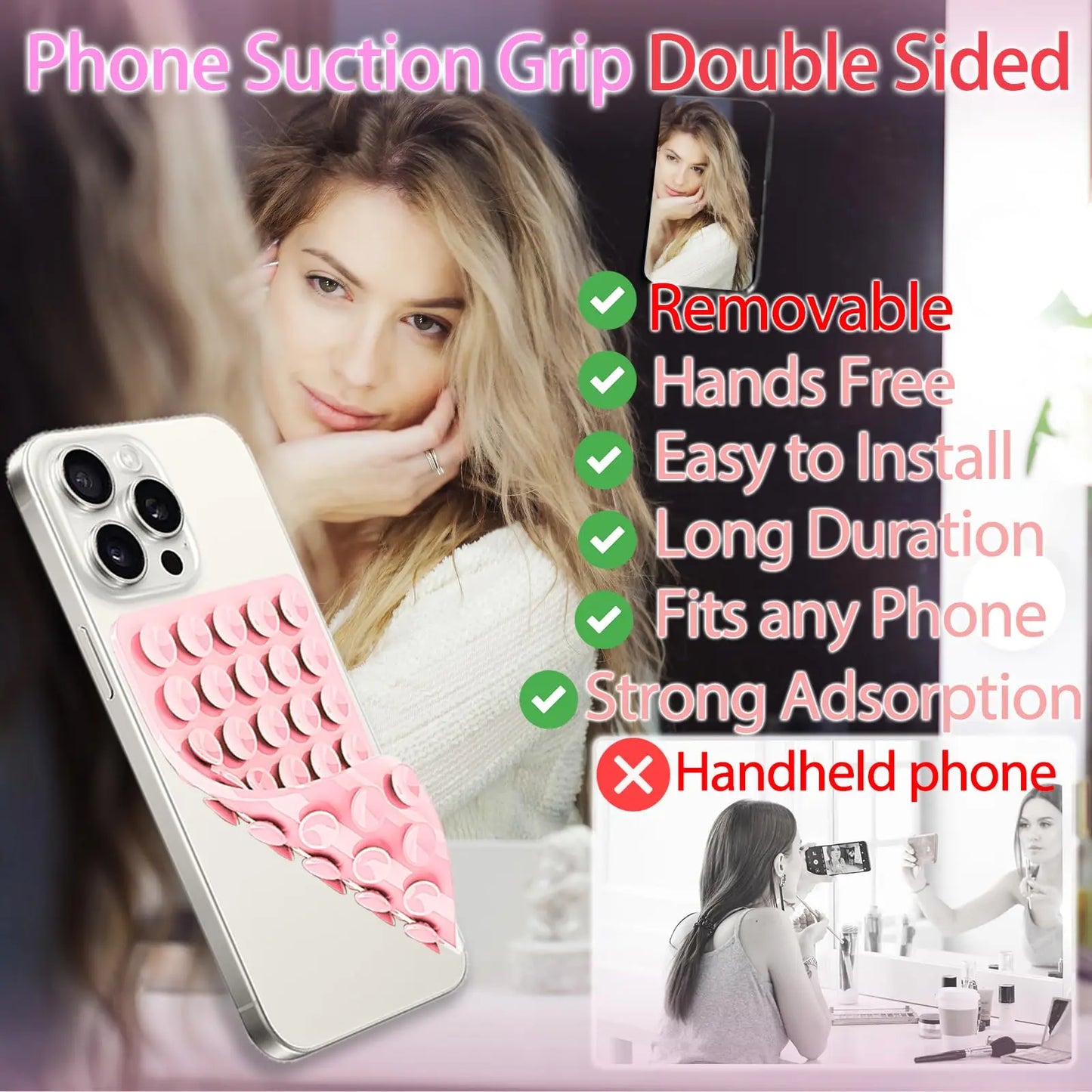 PC Silicone Suction Cup Phone Case Mount Double Sided Hands-Free Strong Grip Holder  Selfies and Videos  iPhone Android