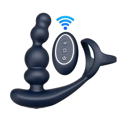 Silicone  and 360°Rotate Prostate Massager Wireless Control Delay Ejaculation Lock Ring Anal Plugs Sex Toys  Men