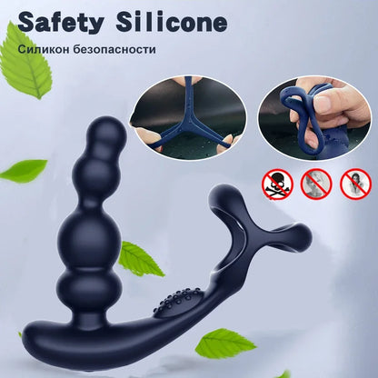 Silicone  and 360°Rotate Prostate Massager Wireless Control Delay Ejaculation Lock Ring Anal Plugs Sex Toys  Men