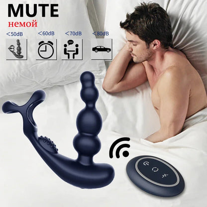 Silicone  and 360°Rotate Prostate Massager Wireless Control Delay Ejaculation Lock Ring Anal Plugs Sex Toys  Men gtooza.com