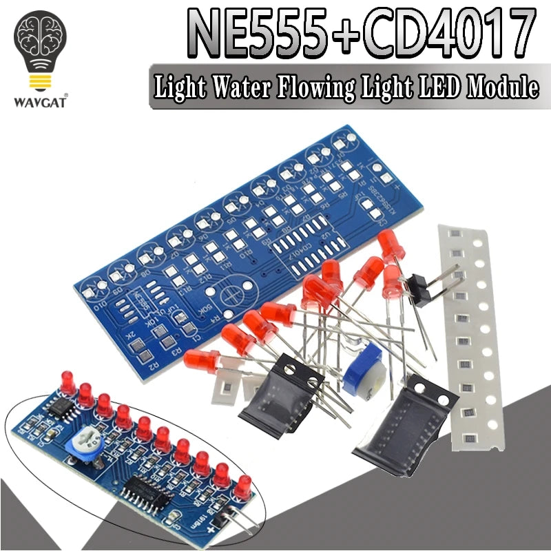 Smart Electronics Kits NE555+CD4017 Light Water Flowing Light LED Module DIY Kit Learn electronic principles, children's lab