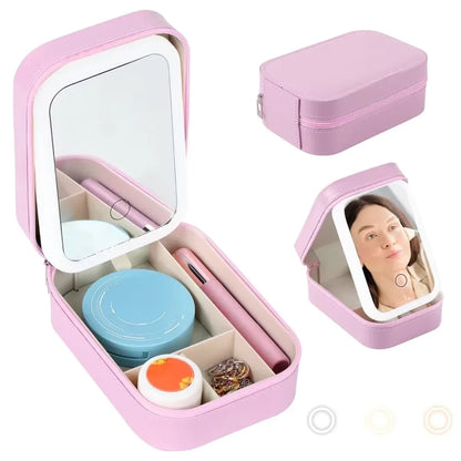 PC Smart LED Cosmetic Case With Mirror Travel Makeup Bag Large Capacity Fem