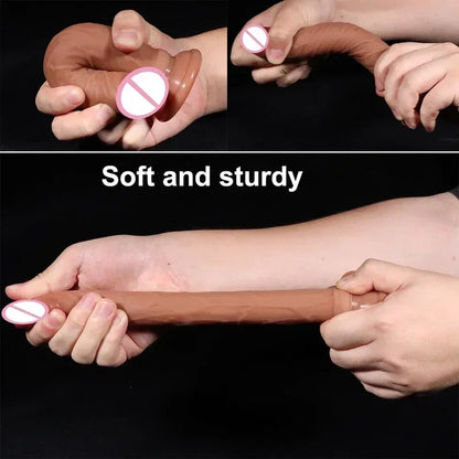 Soft double layer silicone big dildo realistic fake long dick penis butt plug adult sex toys  woman men vagina anal massage gtooza.com