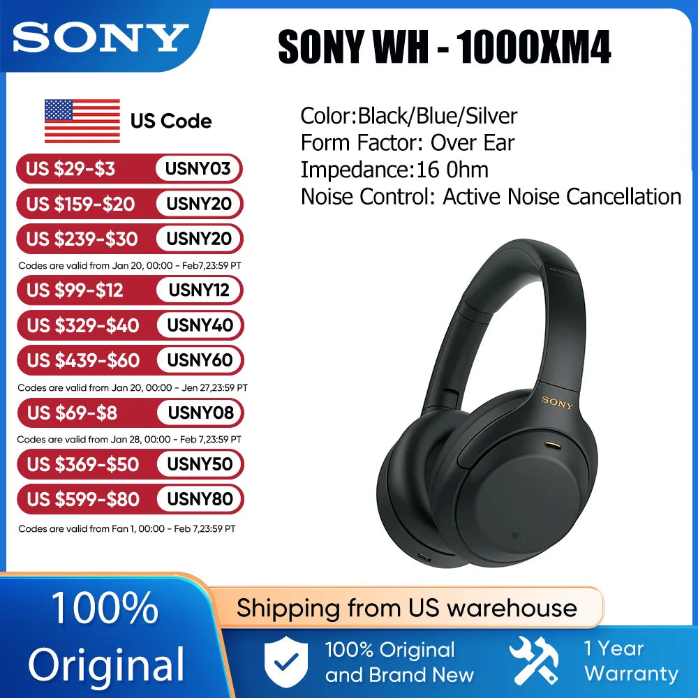 Sony WH-1000XM4 Wireless Premium Noise Cancelling On-Ear Headphones，Mic for Phone Calls and Alexa Voice Control,Touch operation